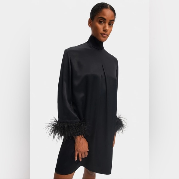 Sleeper Black Long Sleeve Dress with Feather Cuffs - Picture 1 of 6